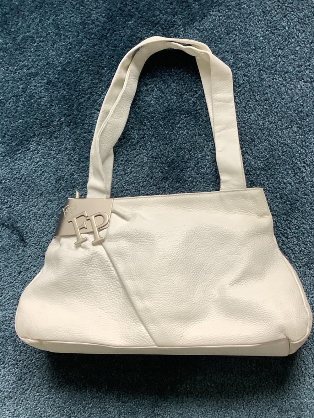 White Leather Shoulder Tote with FP Logo Accent